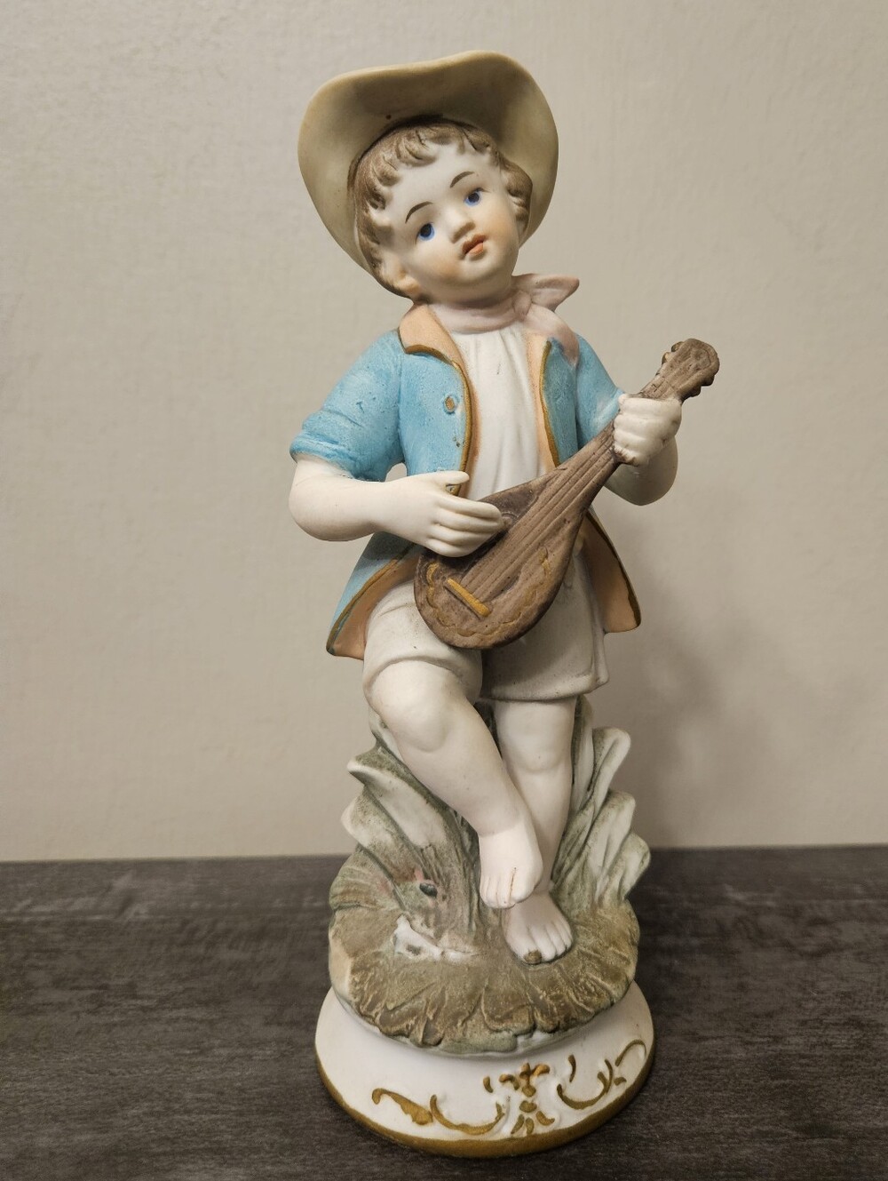 Vintage Bisque Porcelain Boy Musician Mandolin Figurine